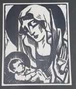 Gerhard, J. - Madonna mit Kind, Holzschnitt, Expressionismus, Blattgröße ca.19,5x15cm, unter Glas