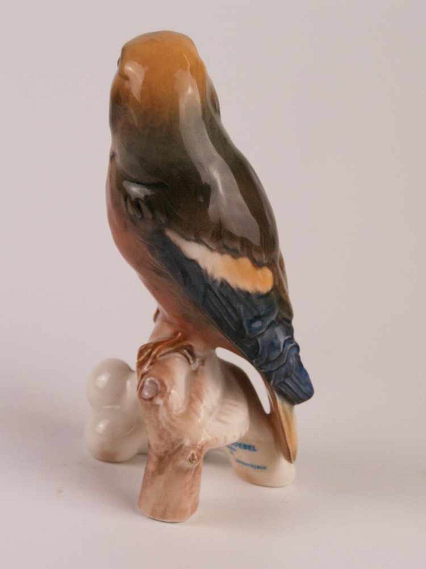 Vogelfigur Goebel - Porzellanfigur, Raubvogel auf Kirschzweig mit Früchten sitzend, naturalistisch - Bild 3 aus 6