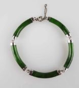 Jade-Gliederarmband - mit 5 Gliedern aus polierter grüner Jade in Metallfassungen, Metallverschluss,