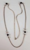 Lange Halskette - Schlangenkette Silber gestempelt 925,mit Onyx-und Silberperlen,L.ca.91cm,Gewicht