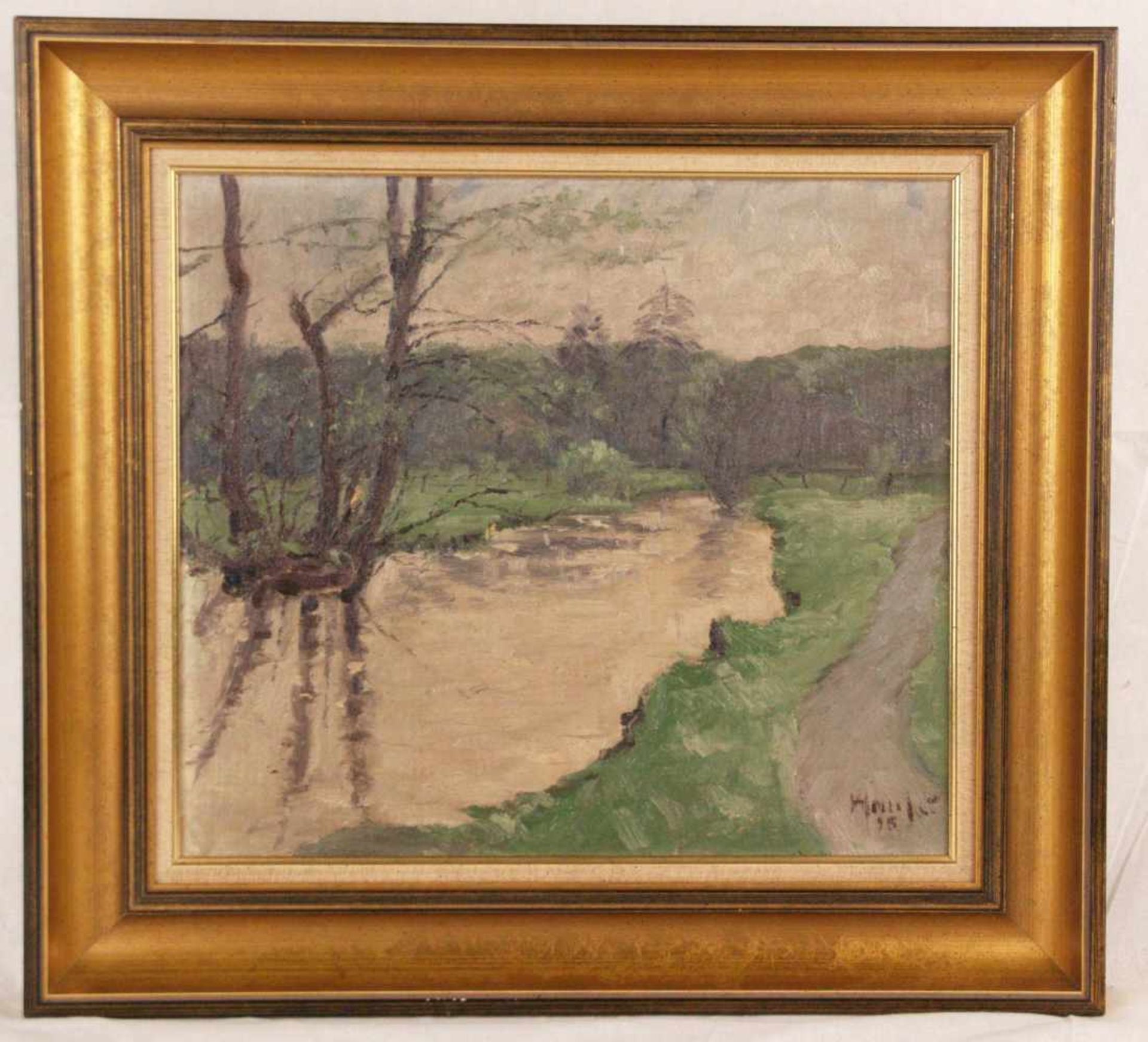 Hause, Rudolf (1877 Strasburg/Westpreußen - 1961 München)- Flusslandschaft, Öl auf Leinwand, - Bild 2 aus 5