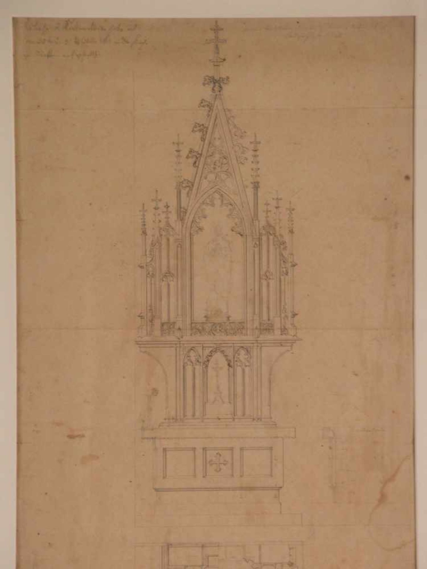 Mehling, M. - Drei Altarentwürfe, Bleistift und Federzeichnung auf Papier, laviert, mit Maßstabskala - Bild 2 aus 5