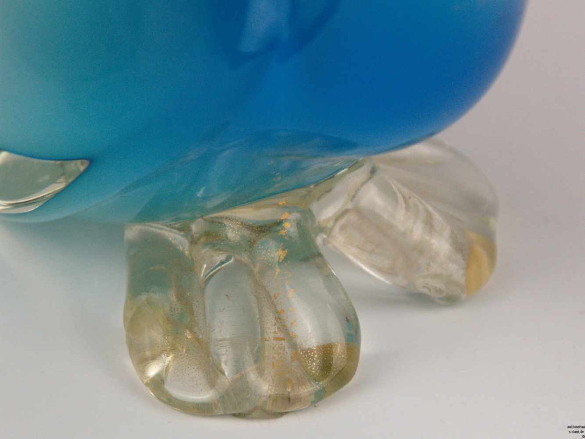 Paar Glasgänse - blau/weißes Opakglas, klar überfangen, wohl Murano, plastische Ausformung, ein - Bild 5 aus 5