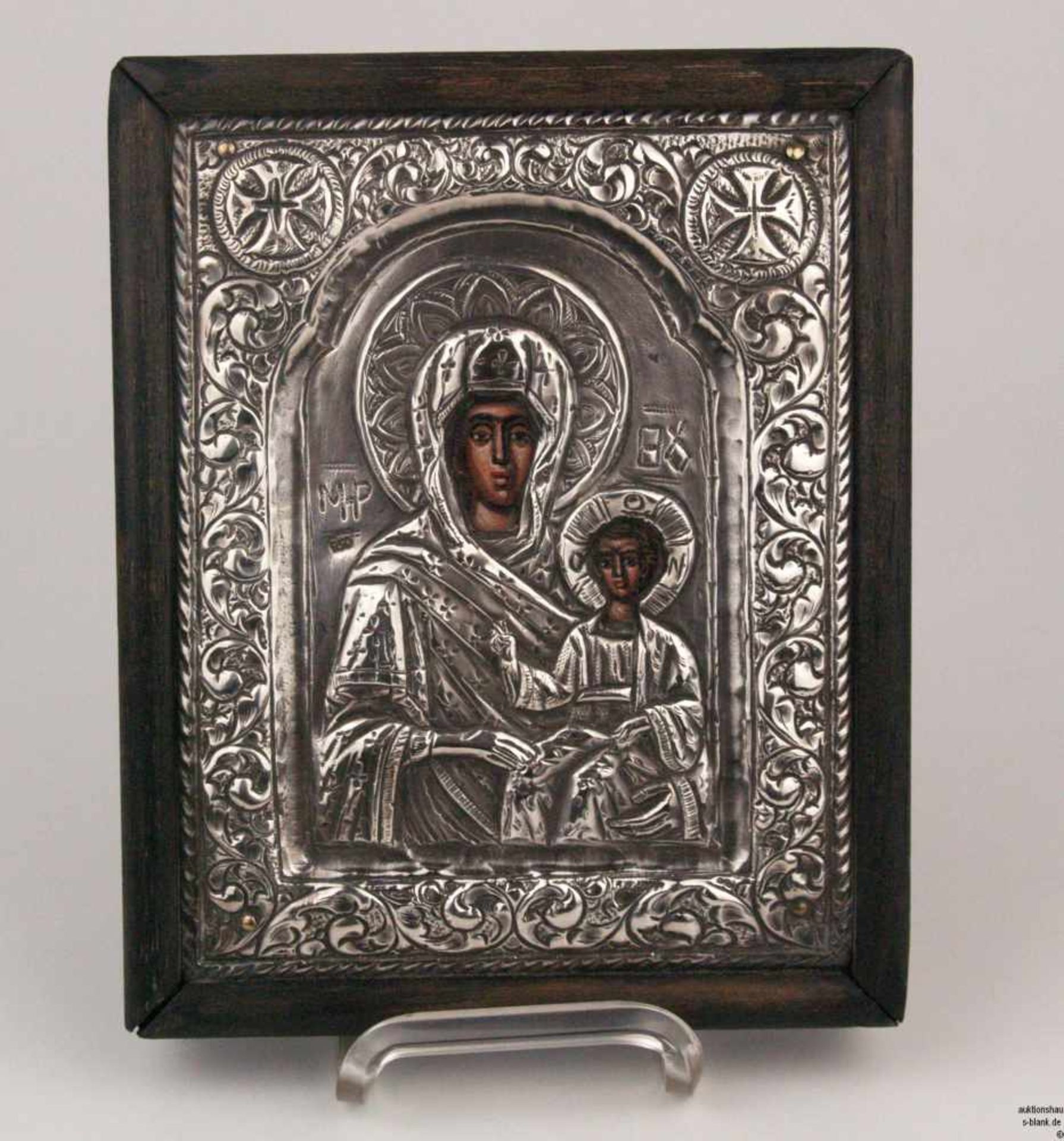 Reiseikone - wohl Russland, Darstellung der Mutter Gottes mit Kind, Silberoklad, 950 gestempelt,