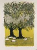 Wachtmeister, Rosina (geb.1939 Wien) - 'Schafherde im Schatten der Bäume', Lithografie,