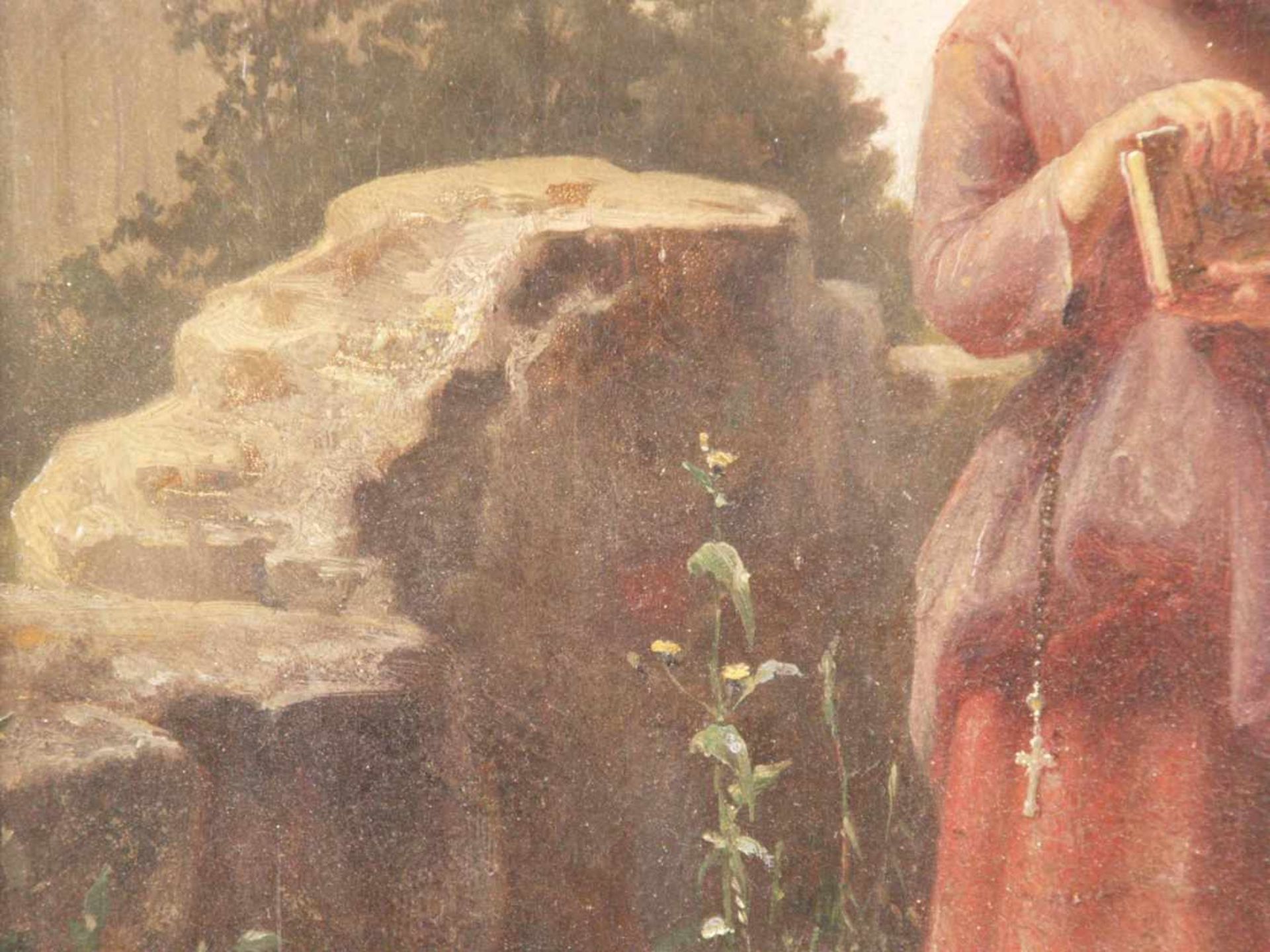 Till, Johann (1827 - 1894,wohl) - Junges Mädchen am verwitterten Grab stehend, mit Gebetbuch und - Bild 5 aus 8