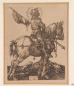Dürer, Albrecht(nach ) - "Der heilige Georg zu Pferd" - Kupferstich, auf Platte monogr. u. dat. "