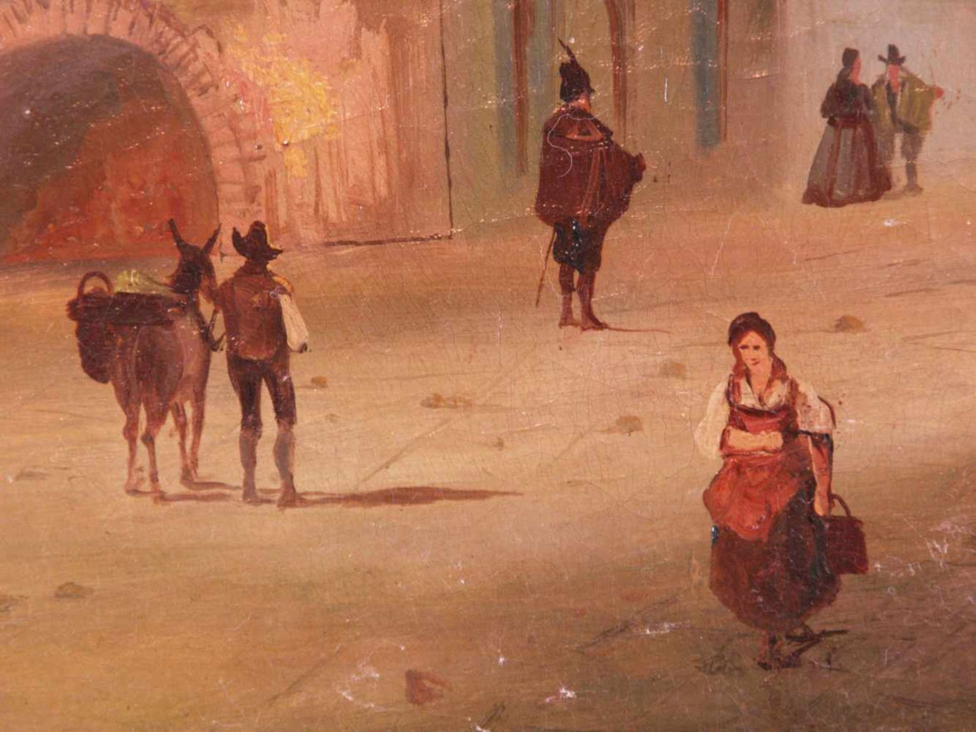 Vedutist- ausgehendes 19.Jh.- Strassenansicht mit historisierender Figurenstaffage, Öl auf Leinwand, - Bild 8 aus 12