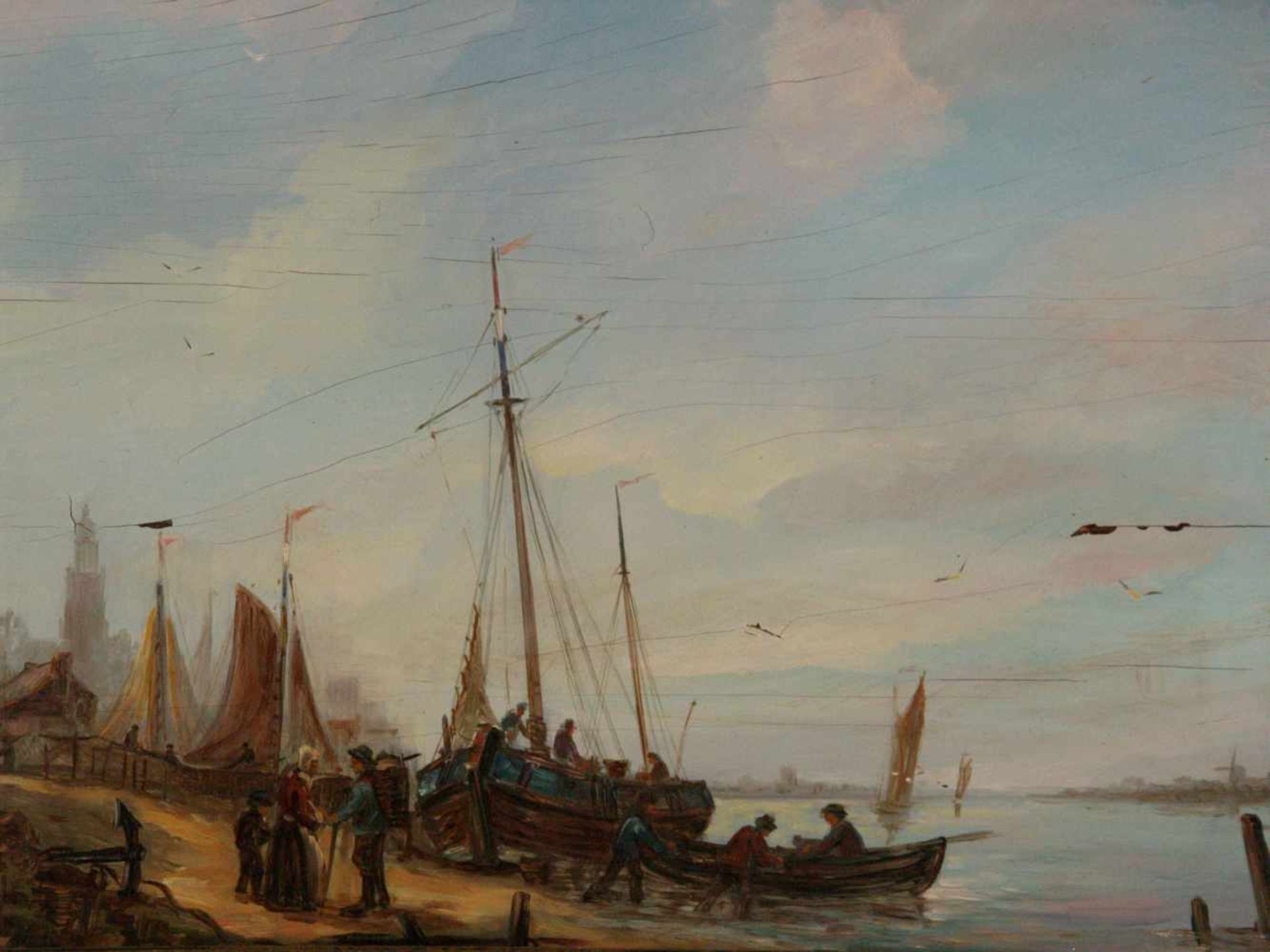 Maerle - Hafenszene, Holand, Öl/Holz, verso Aufkleber "Maerle, Jan Pieter van, geb. Buizenzorg ( - Bild 2 aus 8