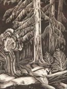 Ostoja-Chrostowski, Stanislaw (1897-1947, Warschau) - "Wald mit Eichhörnchen", Holzschnitt,