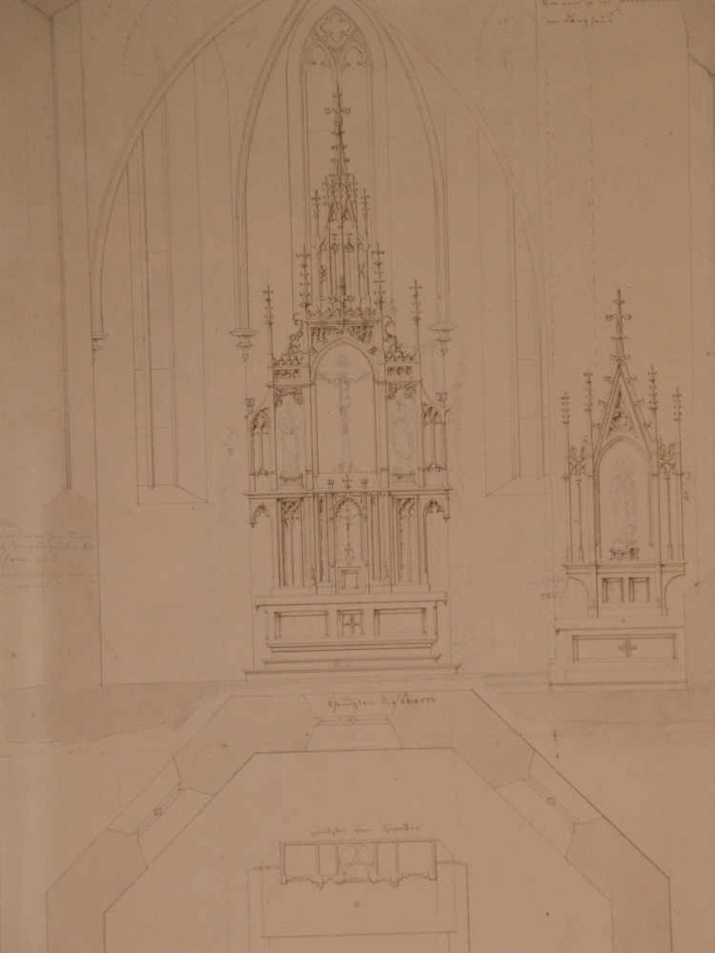 Mehling, M. - Drei Altarentwürfe, Bleistift und Federzeichnung auf Papier, laviert, mit Maßstabskala - Bild 3 aus 5