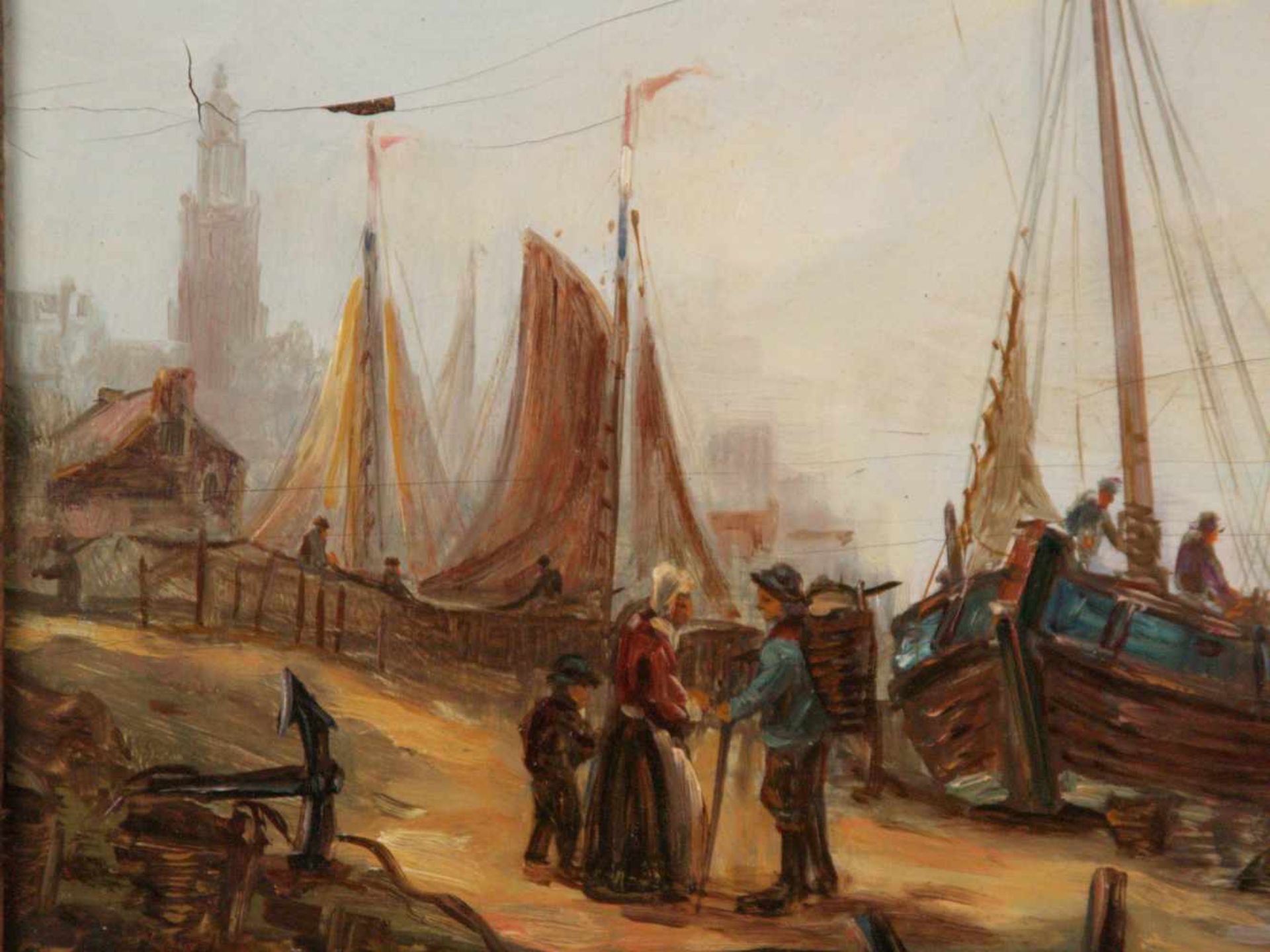 Maerle - Hafenszene, Holand, Öl/Holz, verso Aufkleber "Maerle, Jan Pieter van, geb. Buizenzorg ( - Bild 3 aus 8