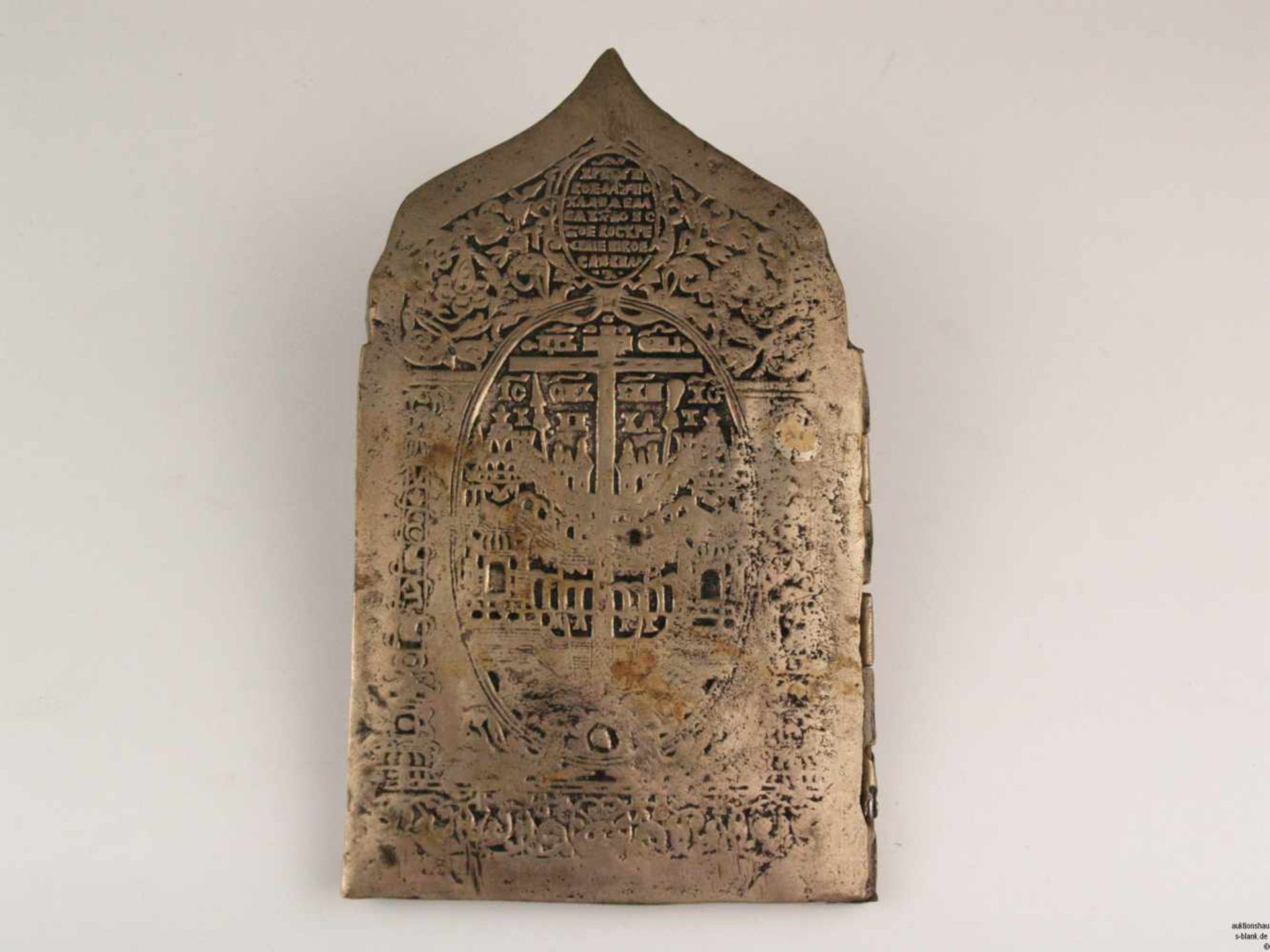 Konvolut alte Reiseikonen Russland - 3-tlg., Bronze, gegossen und emailiert, mit Inschriften in - Bild 13 aus 13