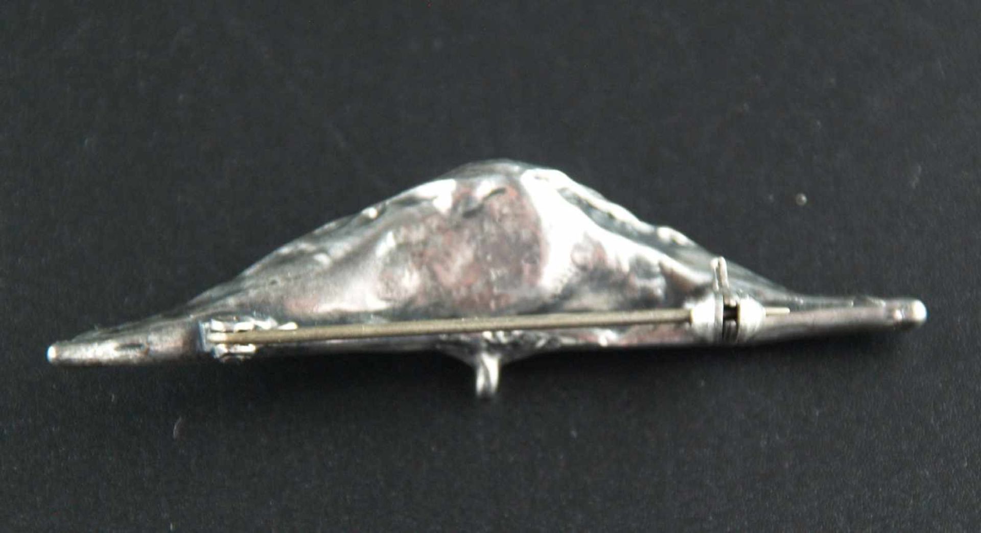 Mondstein-Brosche - blattförmige Silberfassung gestempelt 825,zentraler Mondstein-Cabochon,Gew.ca. - Bild 2 aus 3