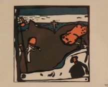 Kandinsky, Wassily (1866 Moskau - 1944 Neuilly-sur-Seine) - "Landschaft mit Figuren und Kruzifix",