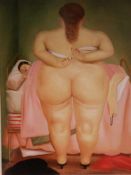 Botero, Fernando (*1932 Medellín) - "Frau den Büstenhalter anziehend", 1976, Farboffsetdruck, PP-