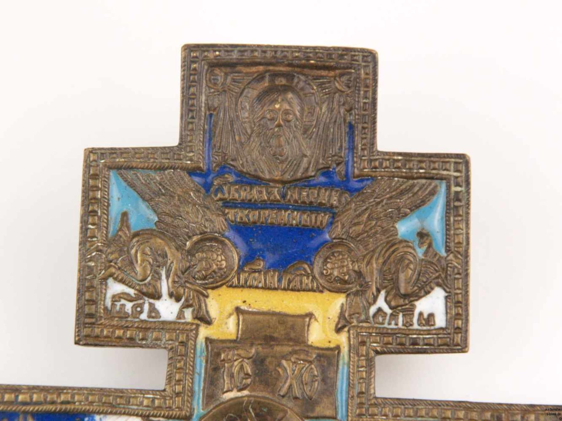 Konvolut alte Reiseikonen Russland - 3-tlg., Bronze, gegossen und emailiert, mit Inschriften in - Bild 5 aus 13