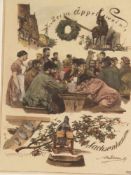 Scherer,Alb. - "Beim Äppelwein in Sachsenhausen", 1887 datiert, kolorierte Druckgrafik, PP-