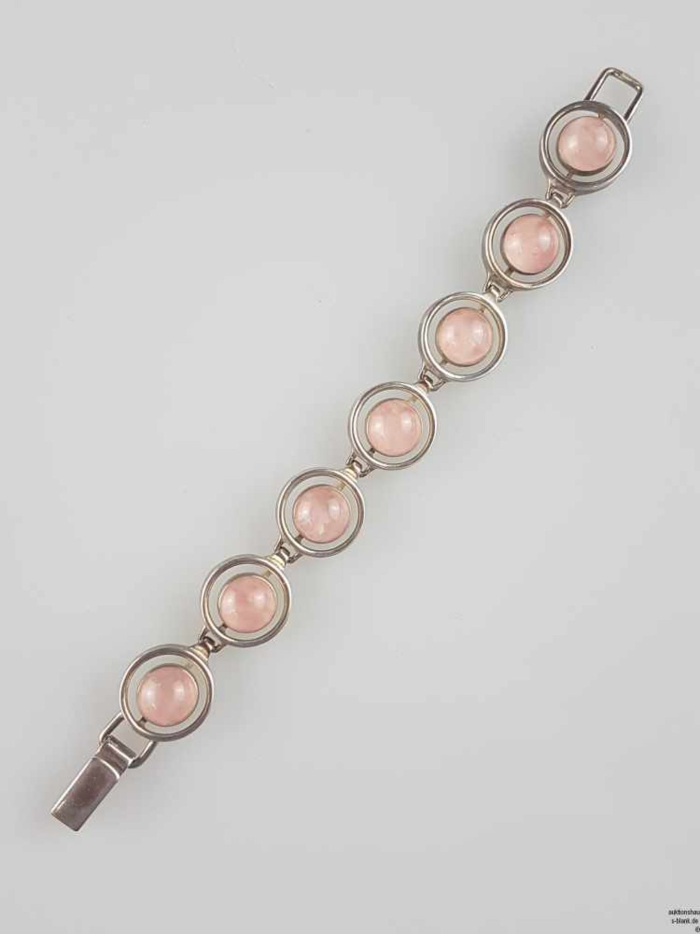 Armband mit Rosenquarzsteinen - runde Glieder mit Rosenquarz-Cabochons in Silberfassung 925,