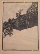 Eggert, Benno (1885-1983, Rosenheim) - "Die Hochries im Schnee", Farbholzschnitt, in Blei