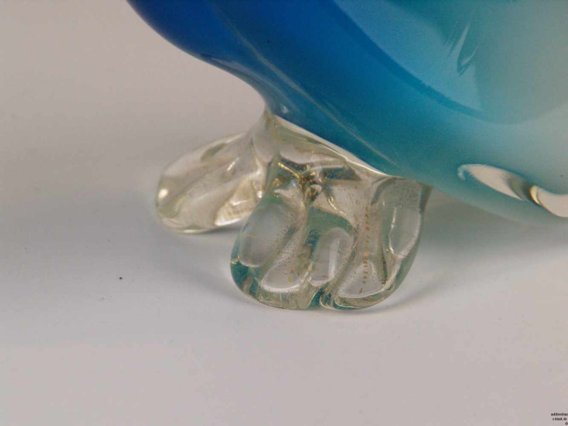 Paar Glasgänse - blau/weißes Opakglas, klar überfangen, wohl Murano, plastische Ausformung, ein - Bild 3 aus 5