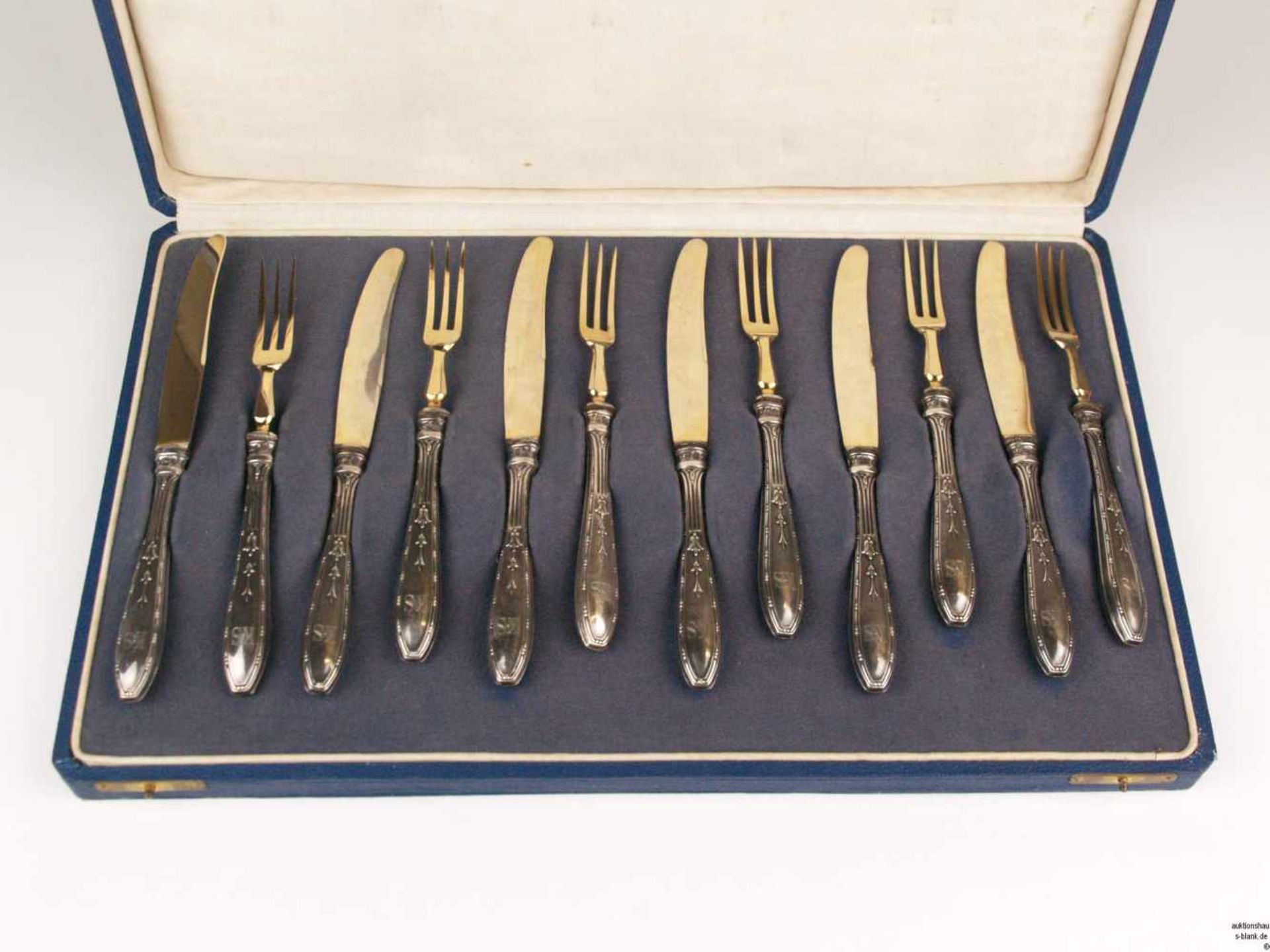 Jugendstil-Obstbesteck für sechs Personen - 12-teilig(6 Gabeln + 6 Messer),Silbergriffe gep.800 - Bild 2 aus 4