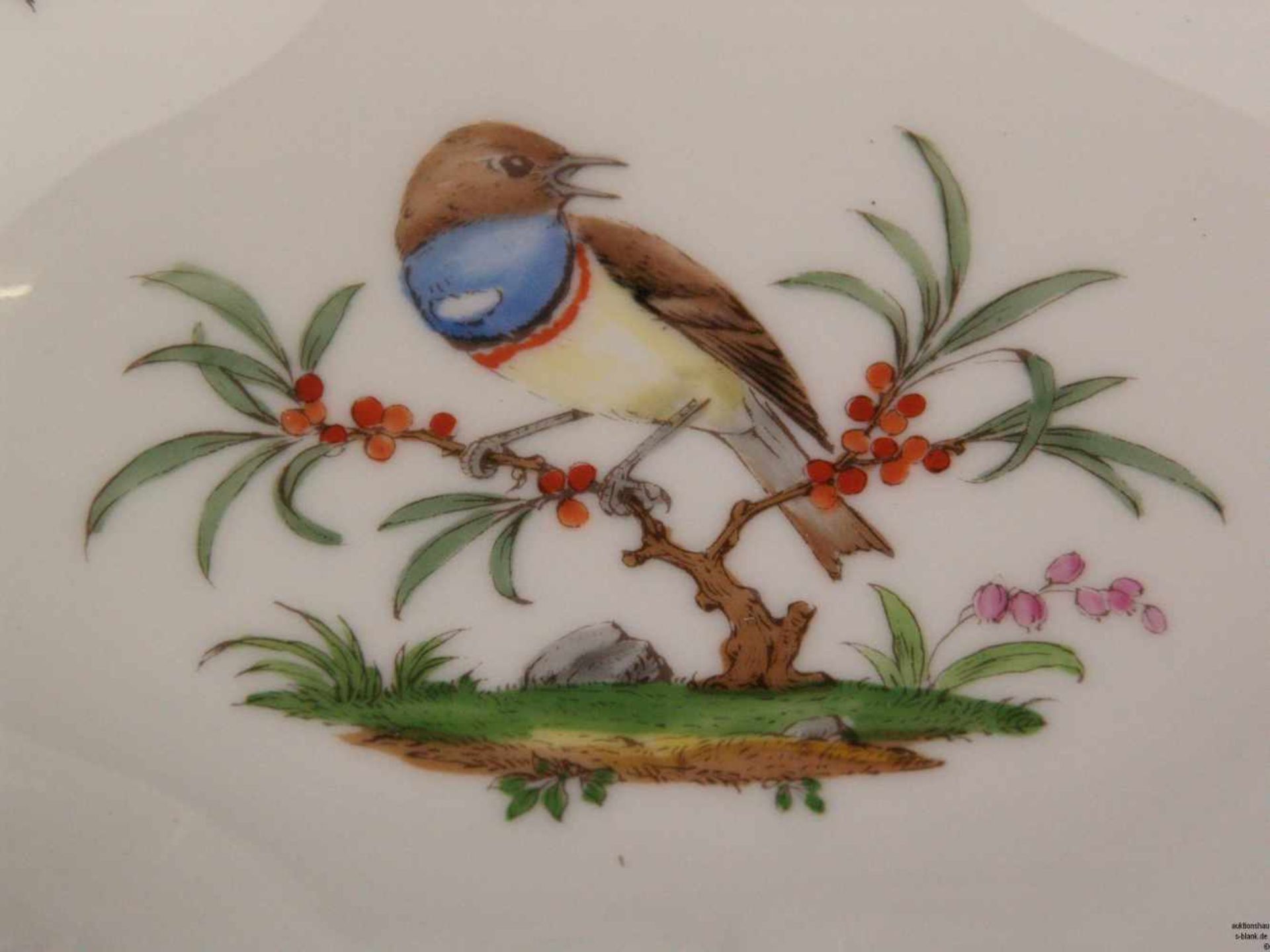 Sechs Schälchen Höchst - blaue Radmarke mit Malerzeichen, polychrom bemalt, verschiedene Vogelmotive - Bild 5 aus 8