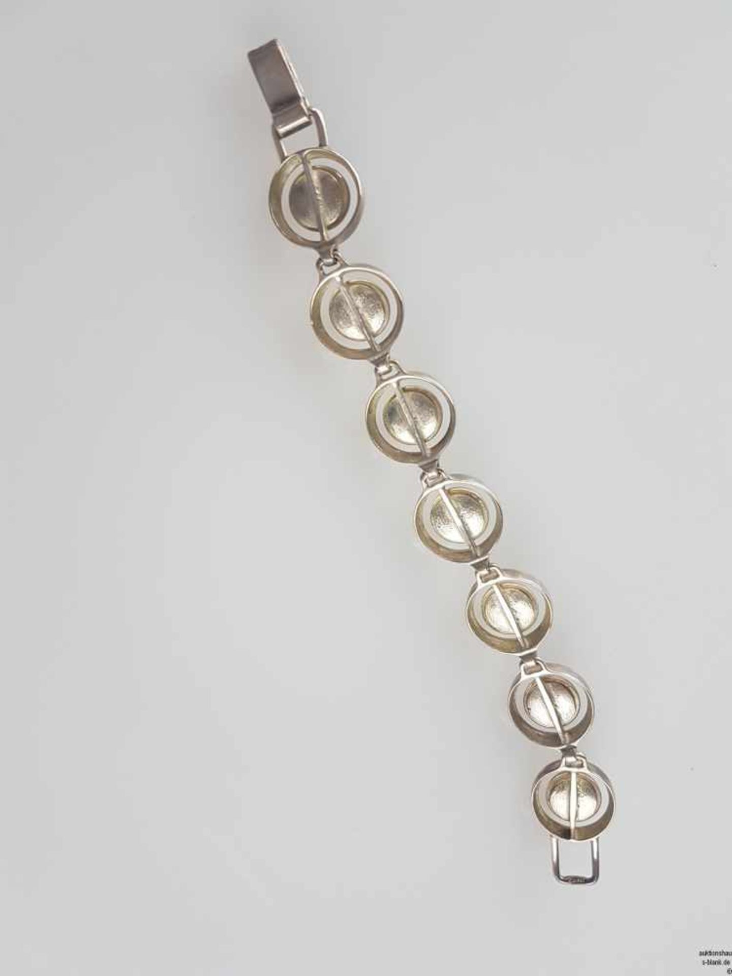 Armband mit Rosenquarzsteinen - runde Glieder mit Rosenquarz-Cabochons in Silberfassung 925, - Bild 3 aus 3
