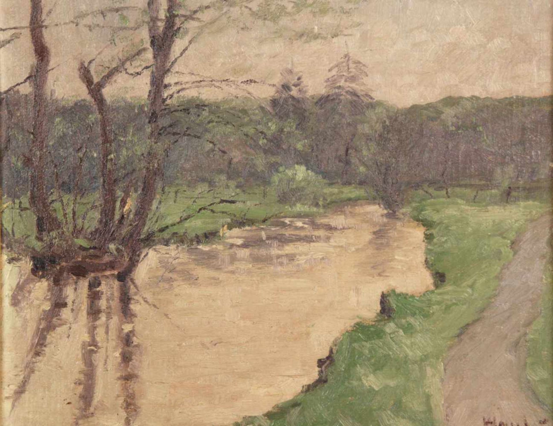 Hause, Rudolf (1877 Strasburg/Westpreußen - 1961 München)- Flusslandschaft, Öl auf Leinwand,