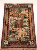 Bildteppich - Orient, Wolle, mittig Darstellung einer Kasbah in hügeliger Landschaft,sowie ein
