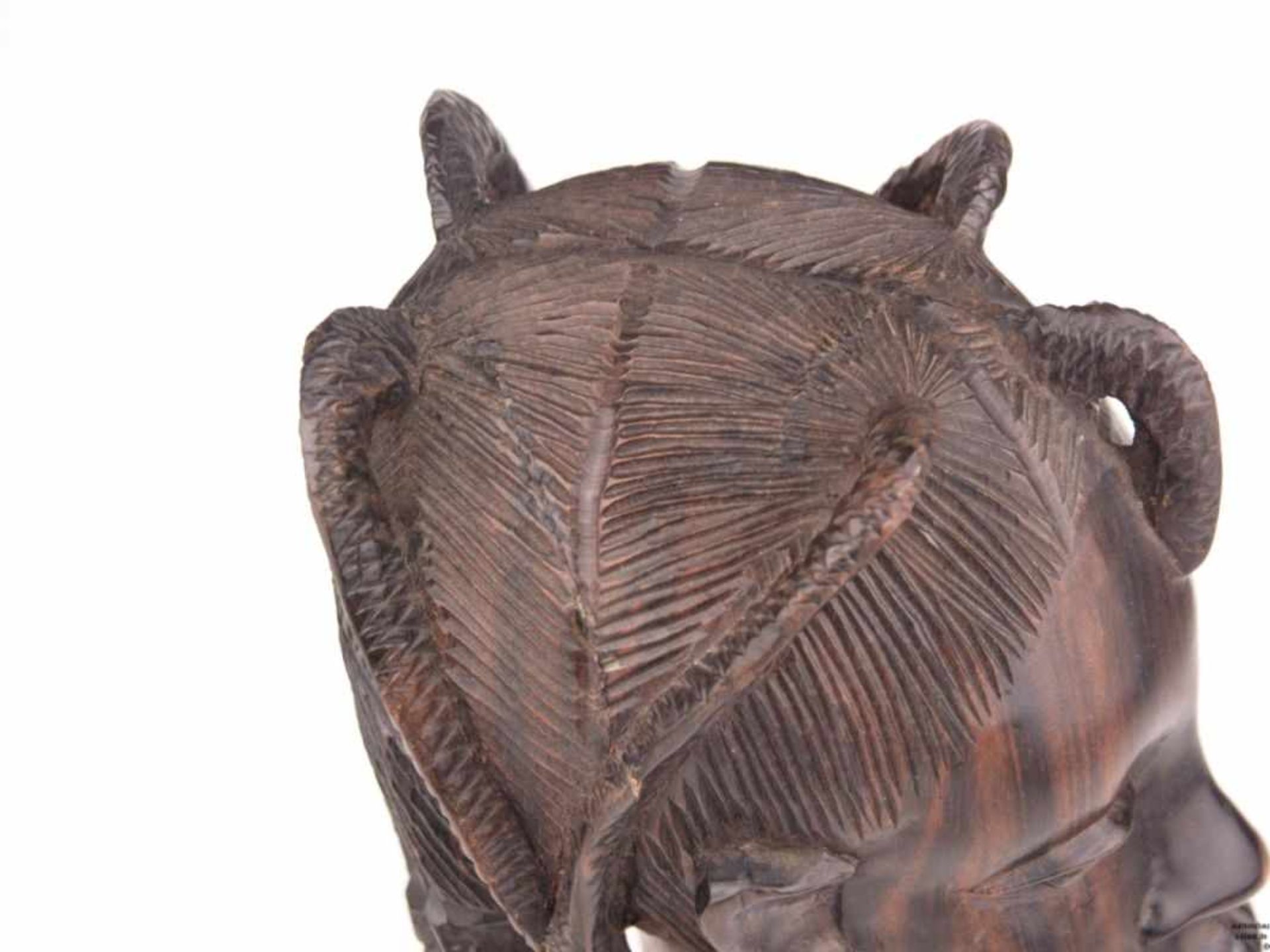 Afrikanischer Frauenkopf mit Zöpfen - Palisanderholz, geschnitzt, leichte Gebrauchsspuren, H.ca. - Bild 3 aus 7
