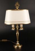 Tischlampe -20.Jh.- im Biedermeier-Stil,Balusterfuß mit Linsenstand aus Messing, Stoffschirm mit