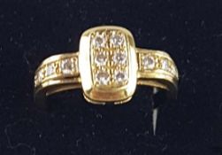 Diamantring - Gelbgold 750, Besatz mit 12 Diamanten im Brillantschliff,zus.ca.0,4ct.,Dm.ca.17mm ,