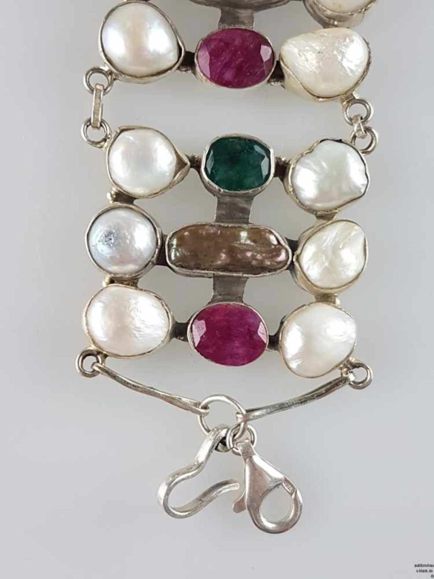 Armband mit Halbedelsteinen - Silber 925, massives Armband, reich besetzt mit Perlen und - Bild 2 aus 5