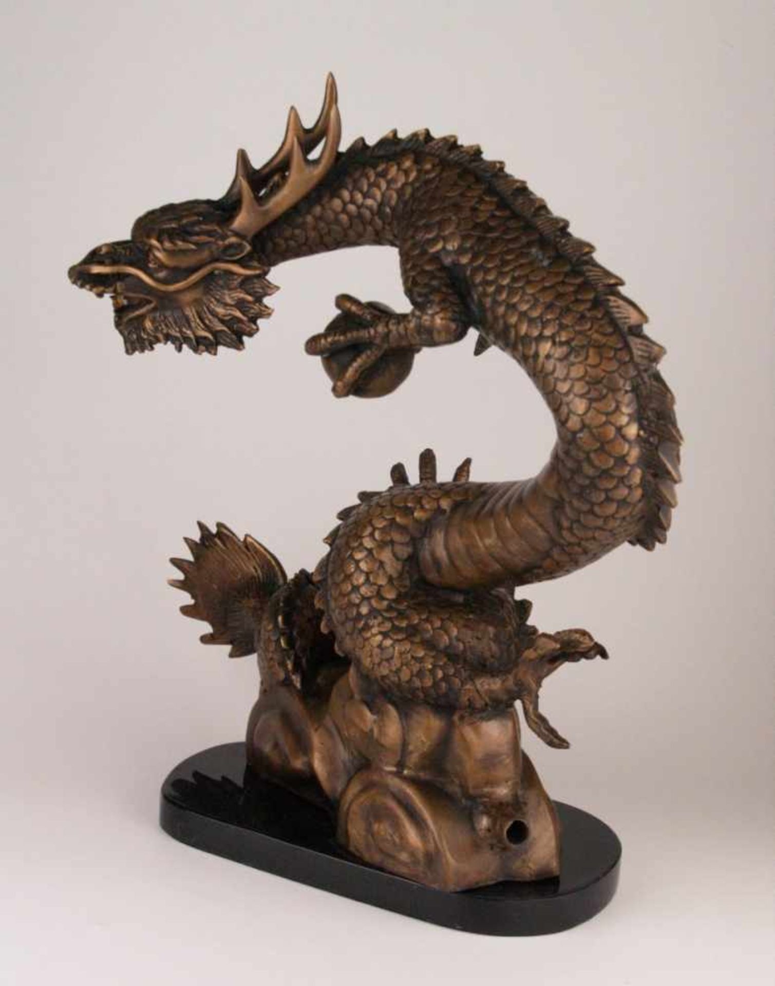 Wasserspeier "Chinesischer Drache mit Wunschperle" - Bronze, braun patiniert, als Wasserspeier, - Bild 2 aus 9