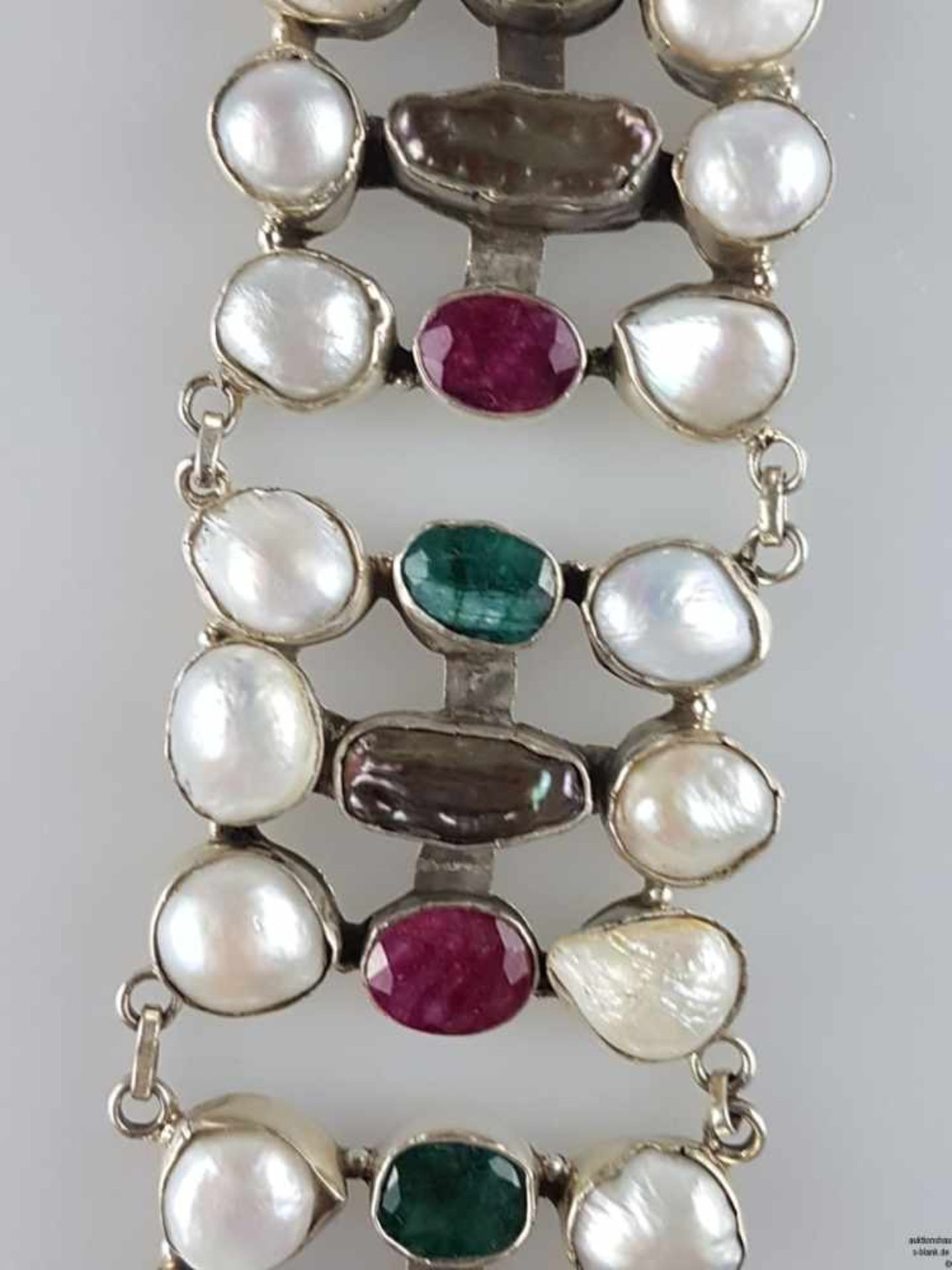 Armband mit Halbedelsteinen - Silber 925, massives Armband, reich besetzt mit Perlen und - Bild 3 aus 5