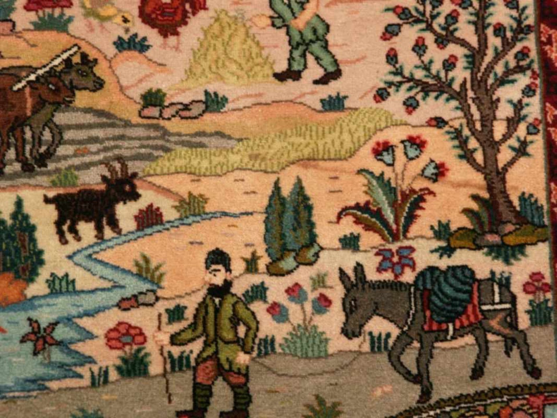 Bildteppich - Orient, Wolle, mittig Darstellung einer Kasbah in hügeliger Landschaft,sowie ein - Bild 5 aus 10