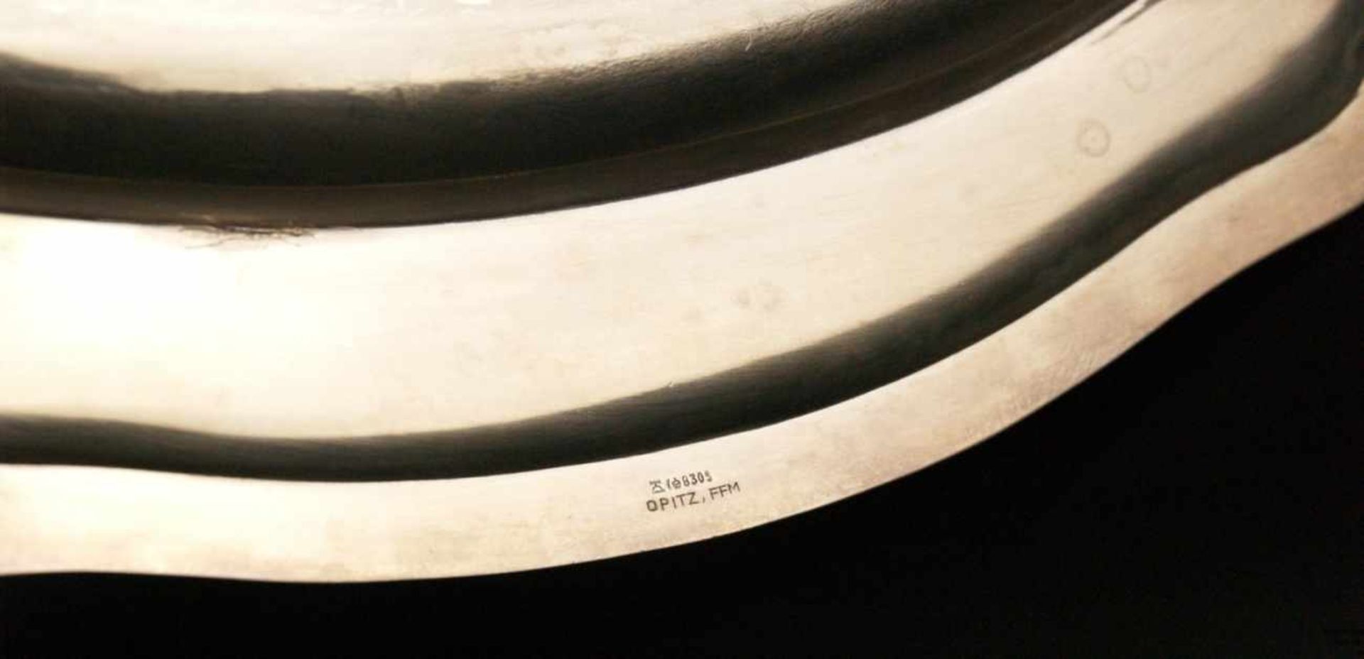 Silbertablett - Silber 830, gepunzt 'Opitz FFM', ovale Form mit geschweiftem Rand, im Spiegel - Bild 5 aus 5