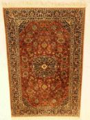 Orientteppich - Kaschmir-Seide auf Wolle,handgeknüpft,Medaillon ziegelfarbig,florales Muster,ca.