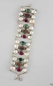 Armband mit Halbedelsteinen - Silber 925, massives Armband, reich besetzt mit Perlen und