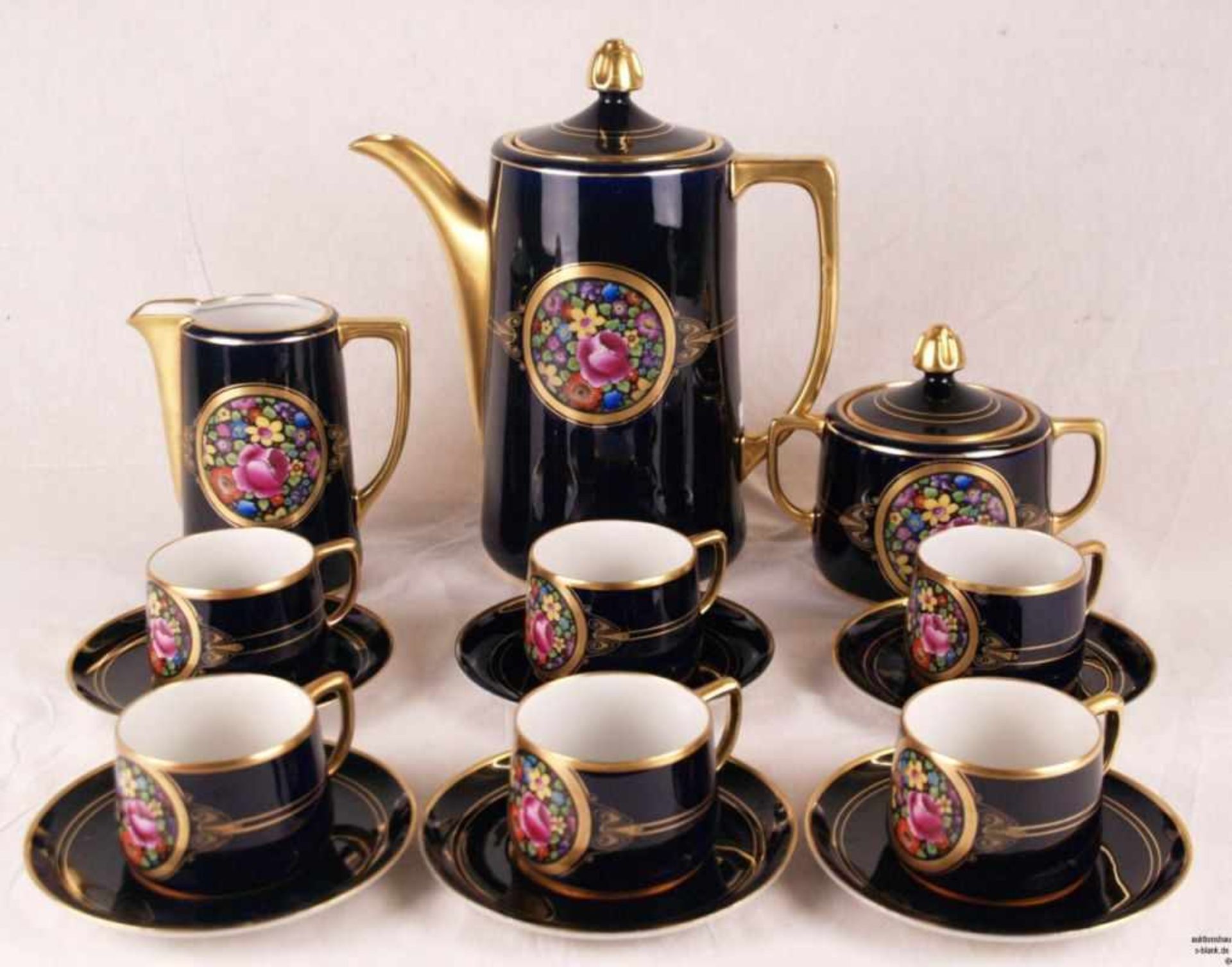 Jugendstil-Kaffeeservice - um 1910, 15-tlg.bestehend aus Kanne, Milchgießer, gedeckelter Zuckerdose,