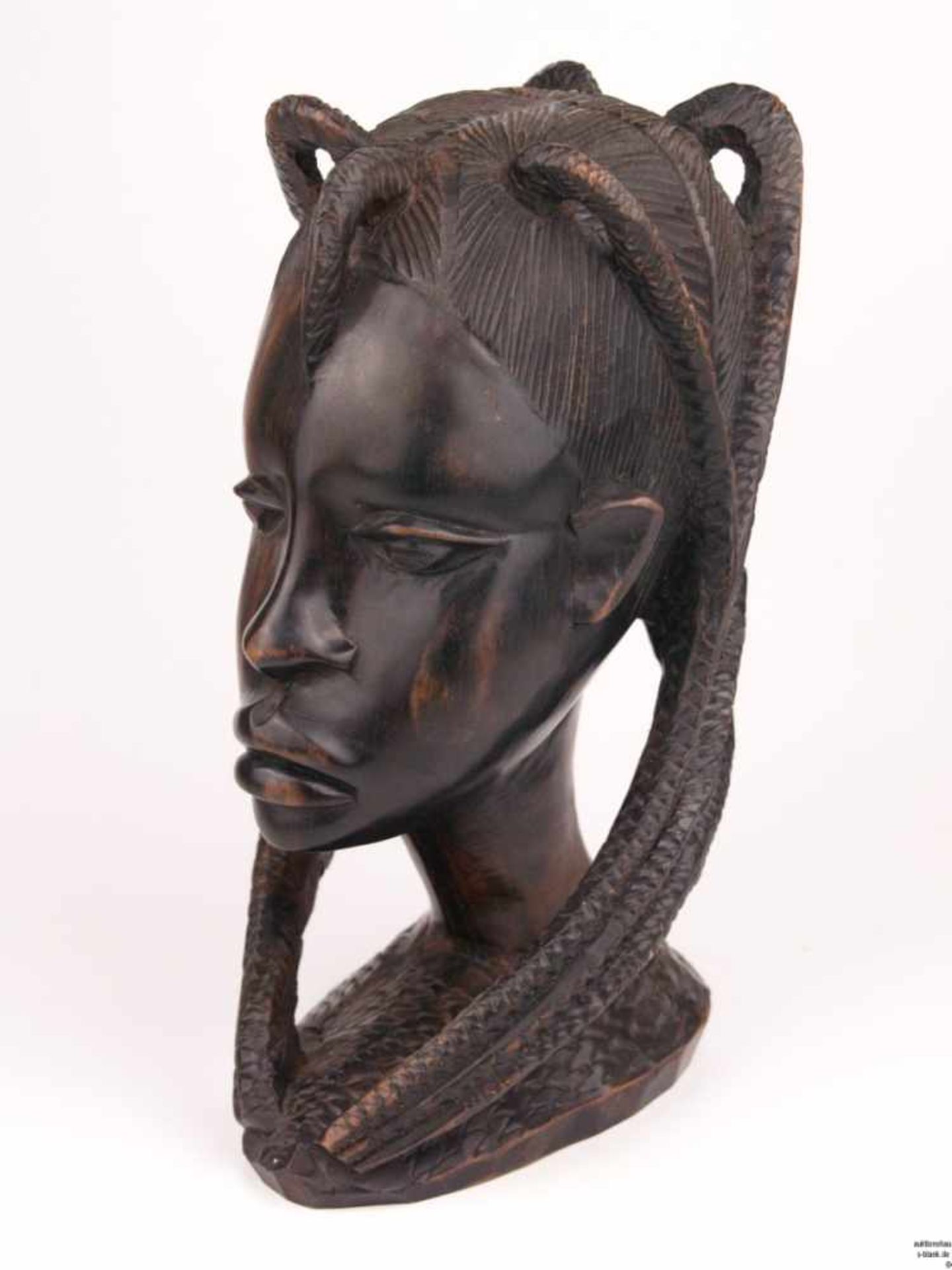Afrikanischer Frauenkopf mit Zöpfen - Palisanderholz, geschnitzt, leichte Gebrauchsspuren, H.ca.