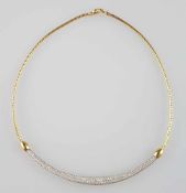 Collier - Gelbgold 750 gestempelt, Goldschmiedearbeit, Besatz mit Bergkristallen, L.ca.39cm