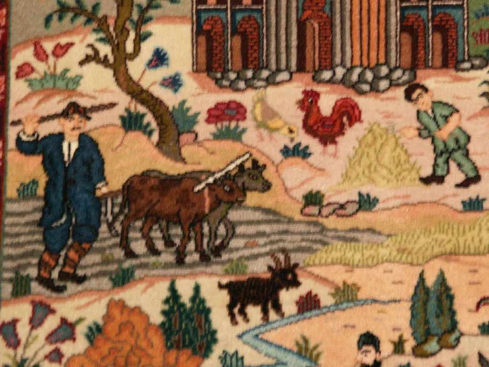 Bildteppich - Orient, Wolle, mittig Darstellung einer Kasbah in hügeliger Landschaft,sowie ein - Bild 4 aus 10