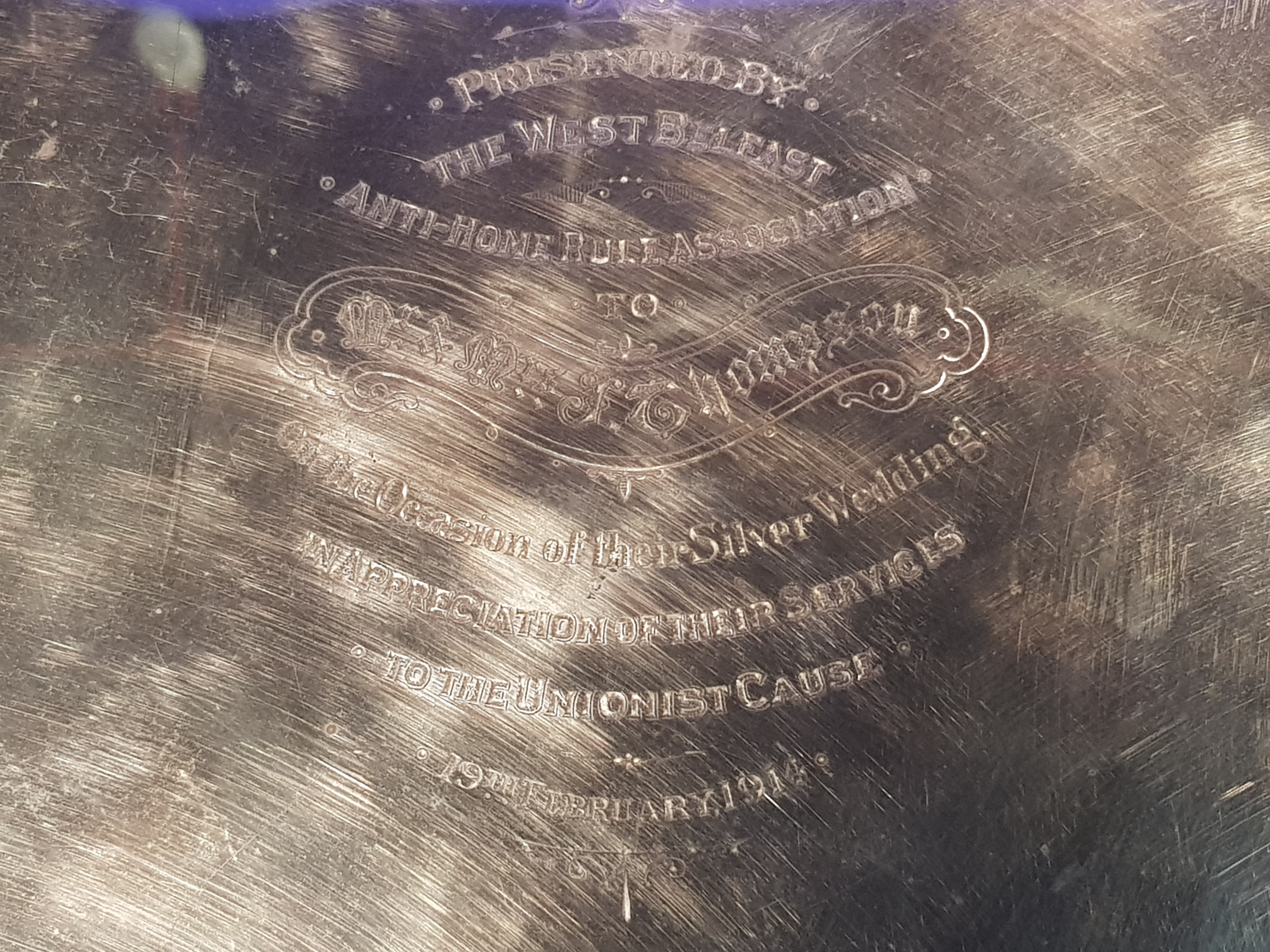 GEORGE V IRISH SILVER ANTI HOME RULE ASSOCIATION (ULSTER VOLUNTEER FORCE) SALVER DATED &