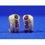 PAIR OF 18CT GOLD, DIAMOND & AMETHYST EARRINGS