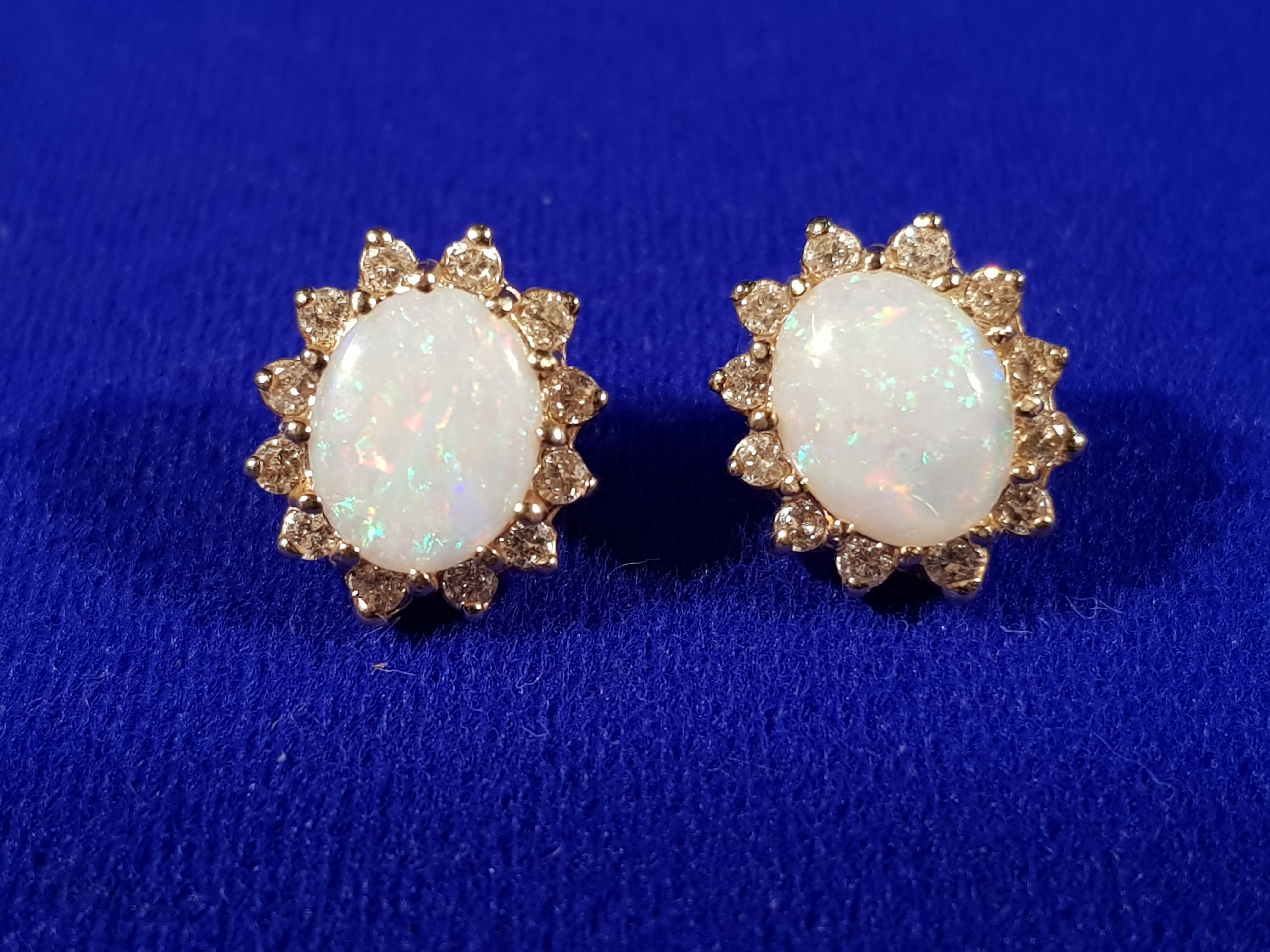 14K GOLD, OPAL & DIAMOND PAIR OF EARRINGS