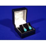 PAIR OF 9CT GOLD DIAMOND SET TURQUOISE EARRINGS