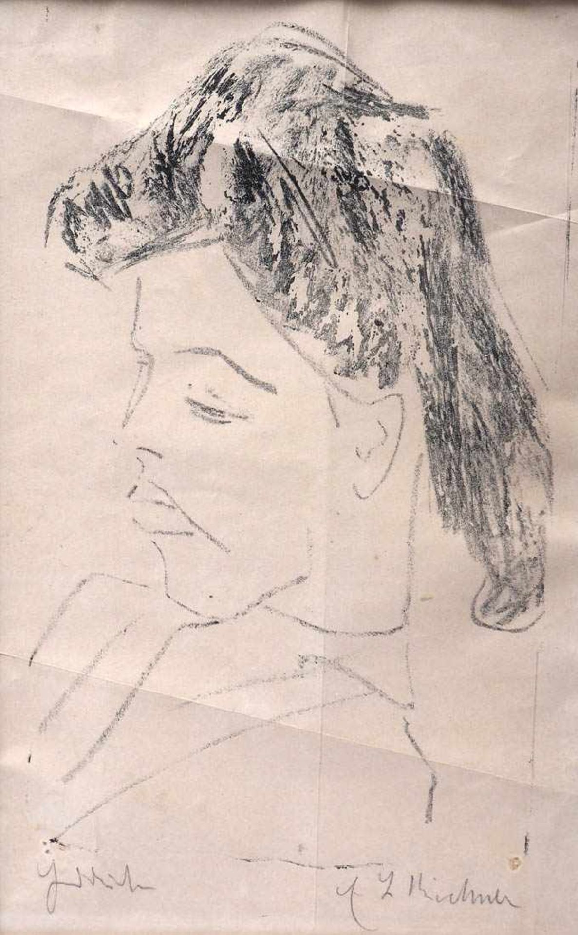 Kirchner, Ernst Ludwig, 1880 - 1939 Brustbild einer jungen Frau, nach links blickend. - Bild 2 aus 3