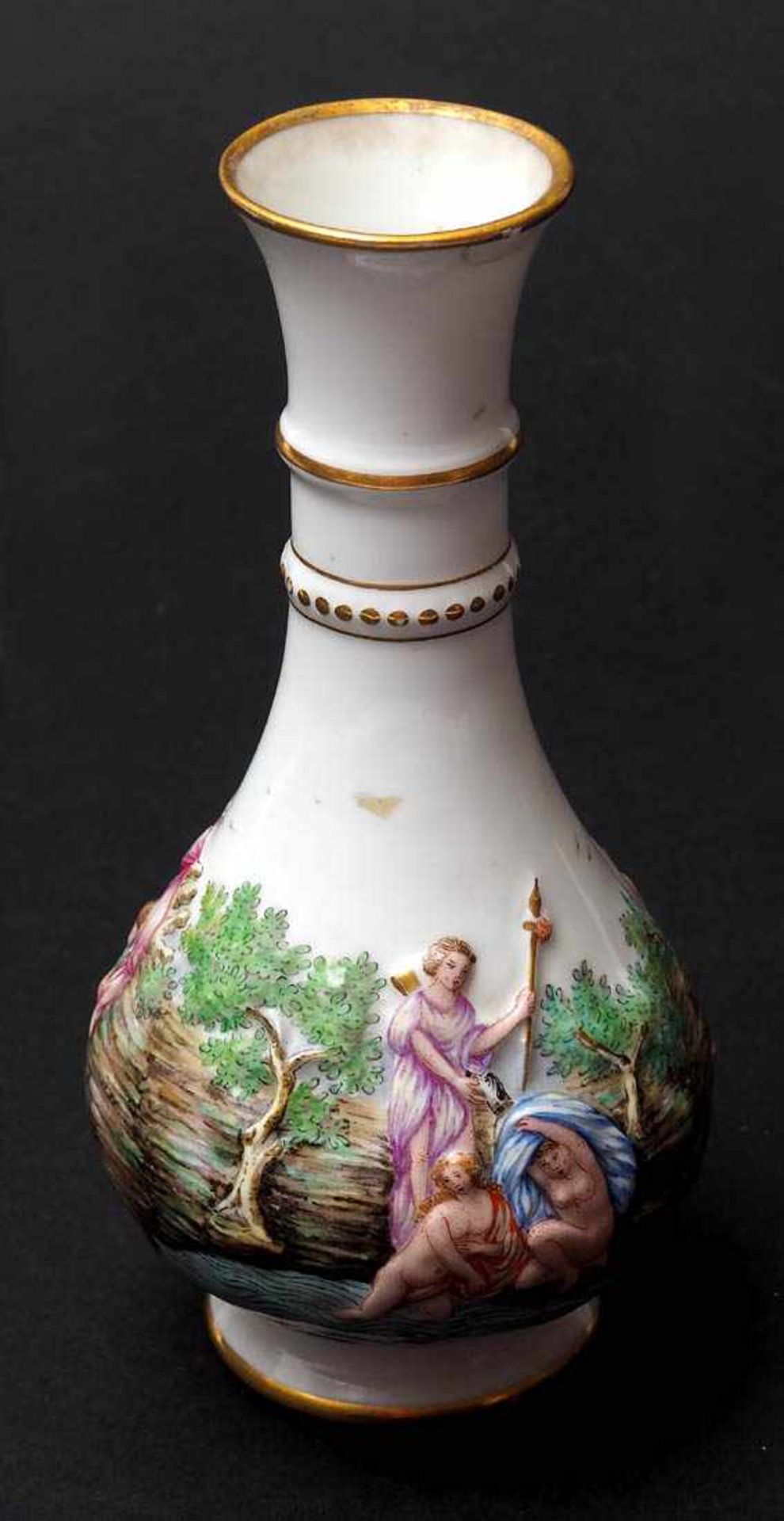 Vase, Bohne & Söhne, Rudolstadt, Mitte 19.Jhdt. Keulenförmiger Korpus. Umlaufender, polychrom